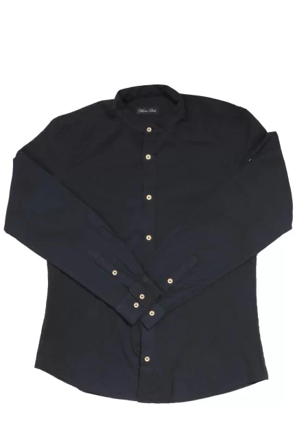 Slim Fit Uzun Kollu Kolay Ütü Teri Emen Nefes Alan Doku Dört Mevsim Siyah Erkek Gömlek